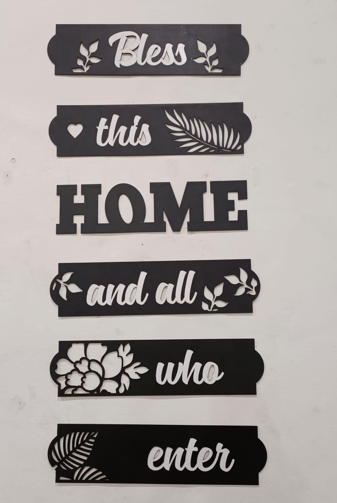 3D Bless Home Wooden Wall Art Set Black White MDF